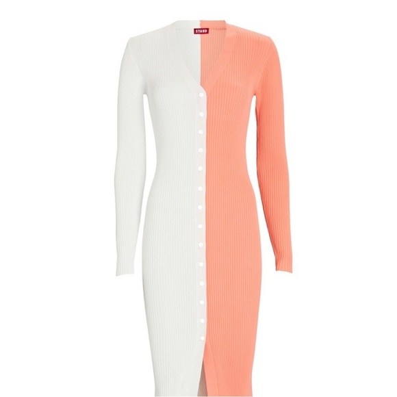 STAUD Shoko Ribbed Knit Long Sleeve Bodycon Dress Colorful Casual Chic - Picture 5 of 6